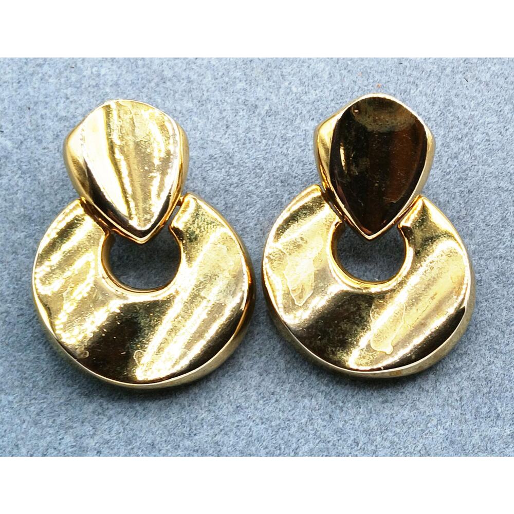 Vintage Gold Tone Door Knocker Clip On Earrings